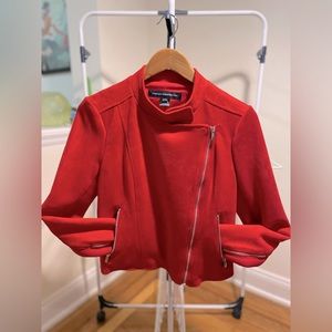 French Connection faux suede biker jacket in red.